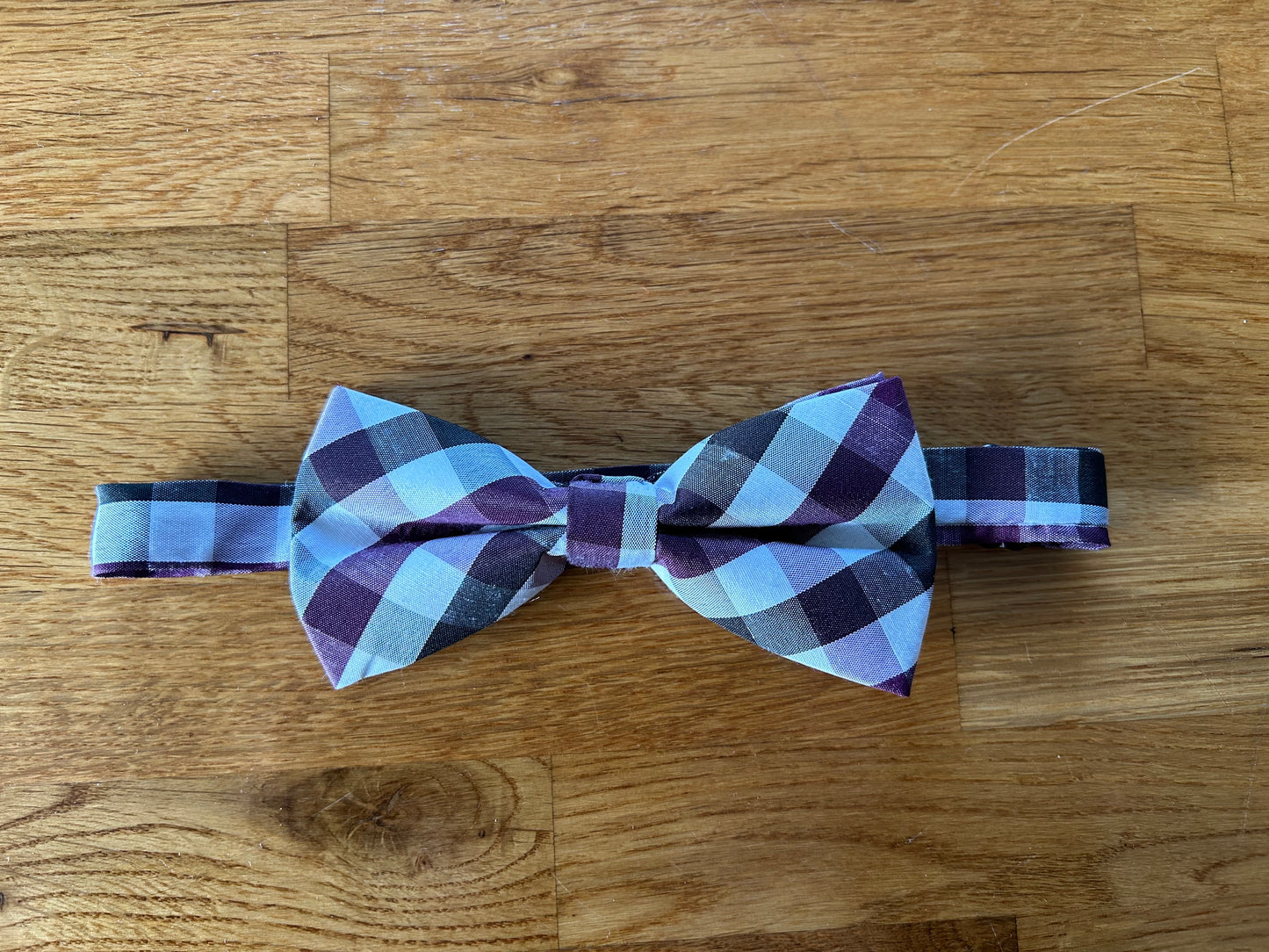 Purple white check bow tie