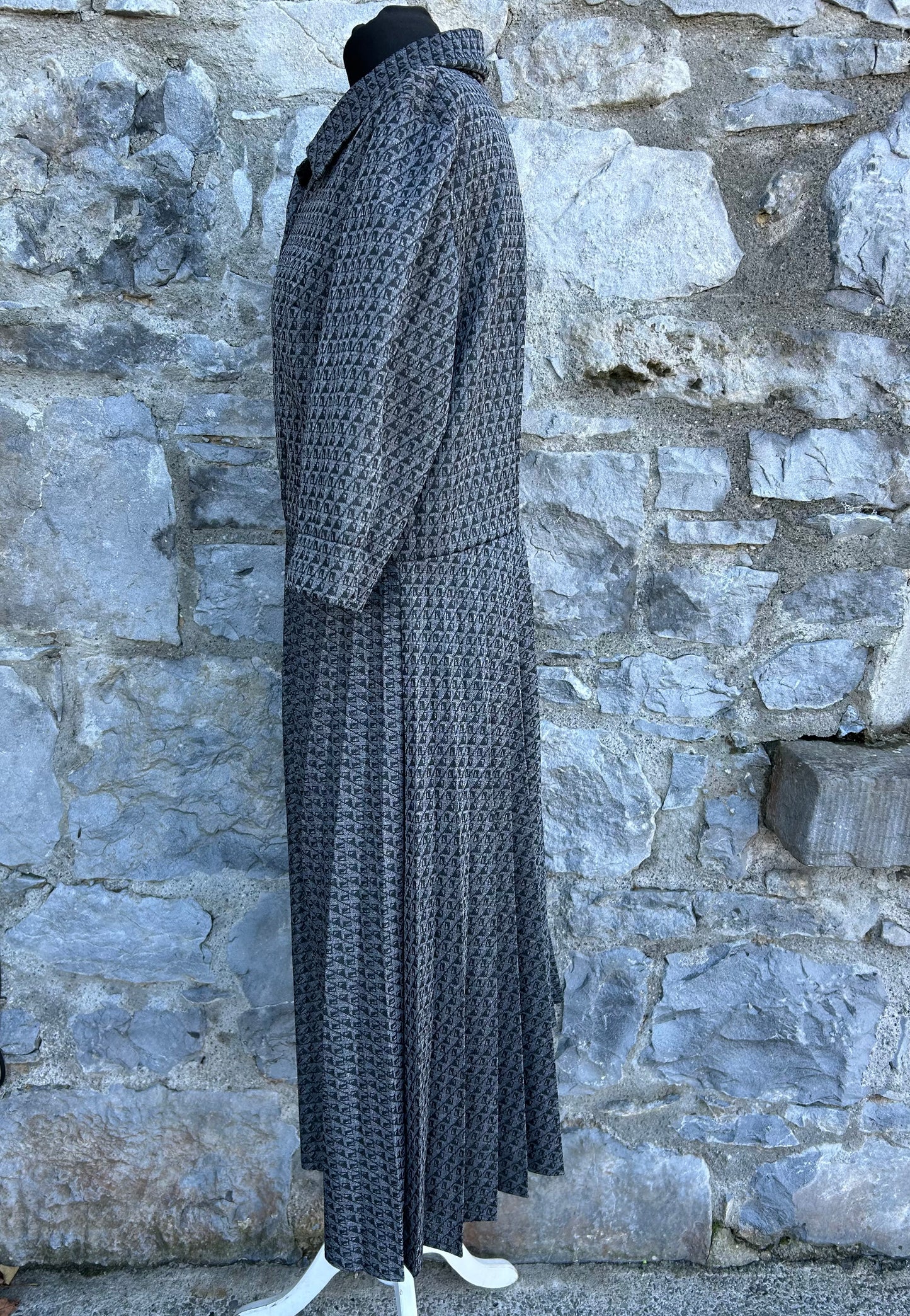 80s grey patterned dress uk 12