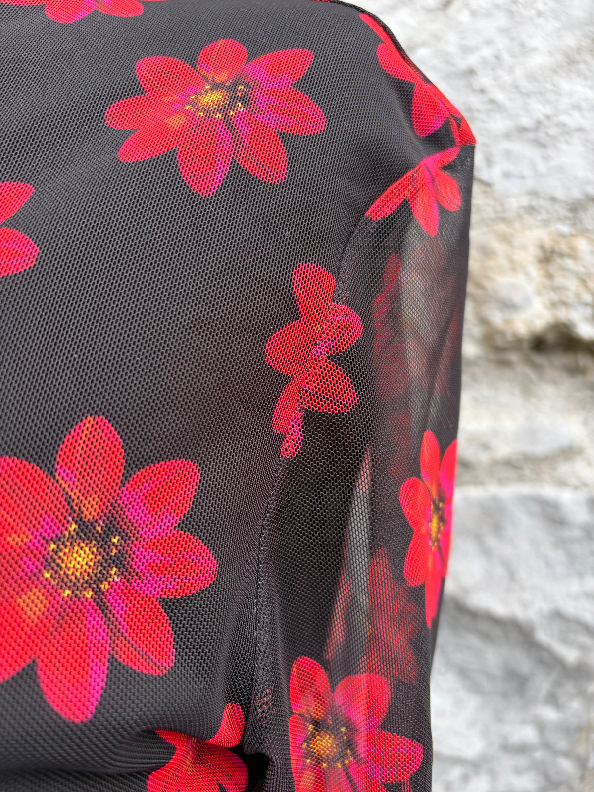 Red flowers black dress uk 10