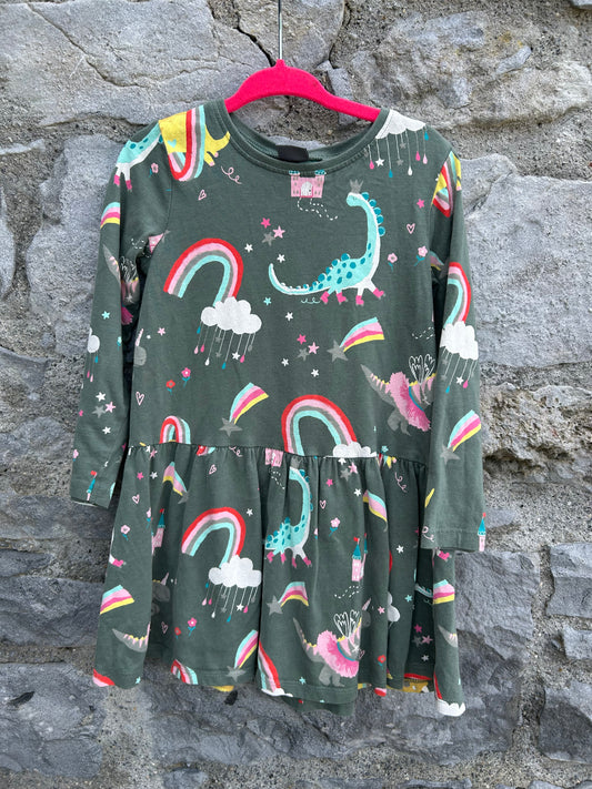 Dinosaurs&rainbows grey dress  2-3y (92-98cm)