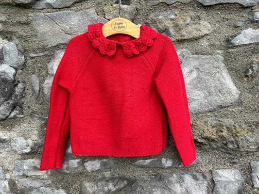 Red jumper with floral collar 2-3y (92-98cm)