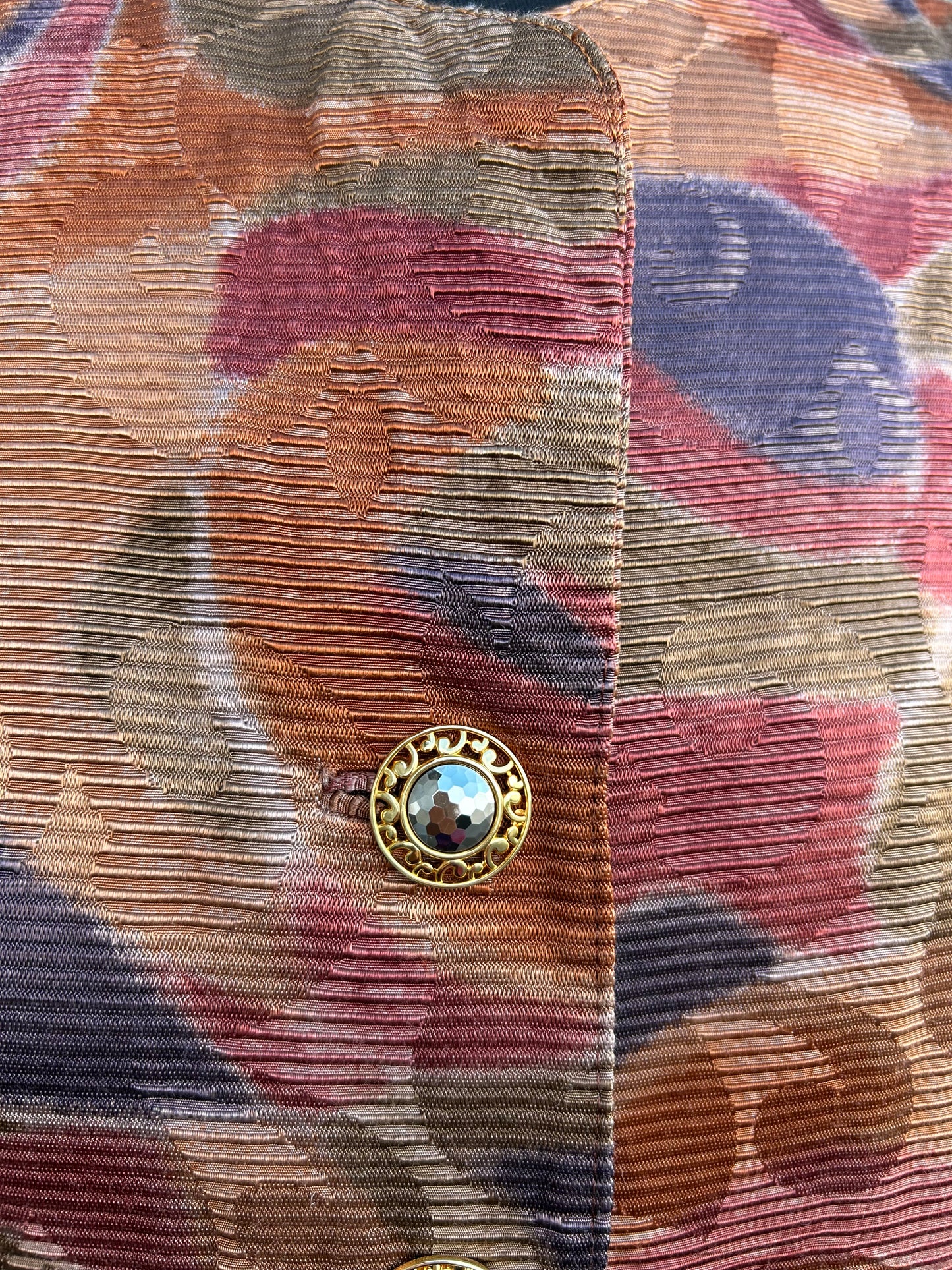 80s brown abstract short sleeve jacket uk 12