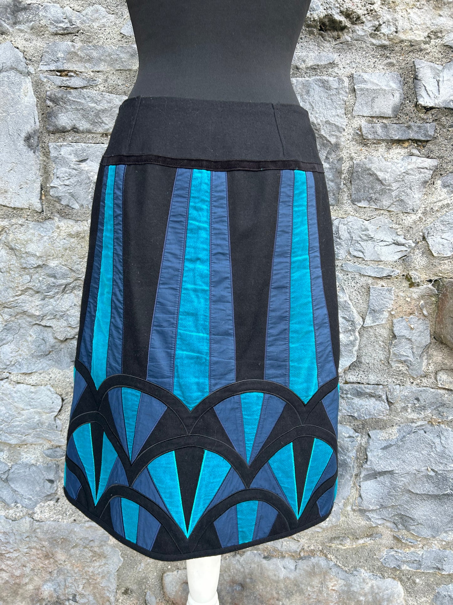 Black&turquoise paneled a-line skirt uk 8-10