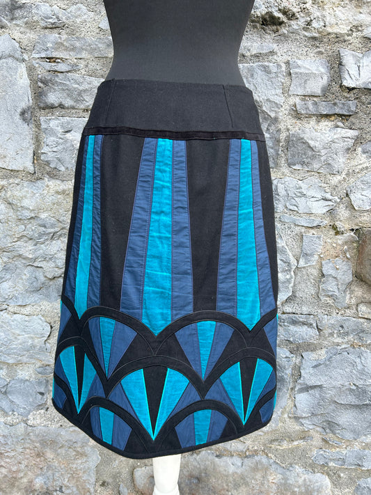 Black&turquoise paneled a-line skirt uk 8-10