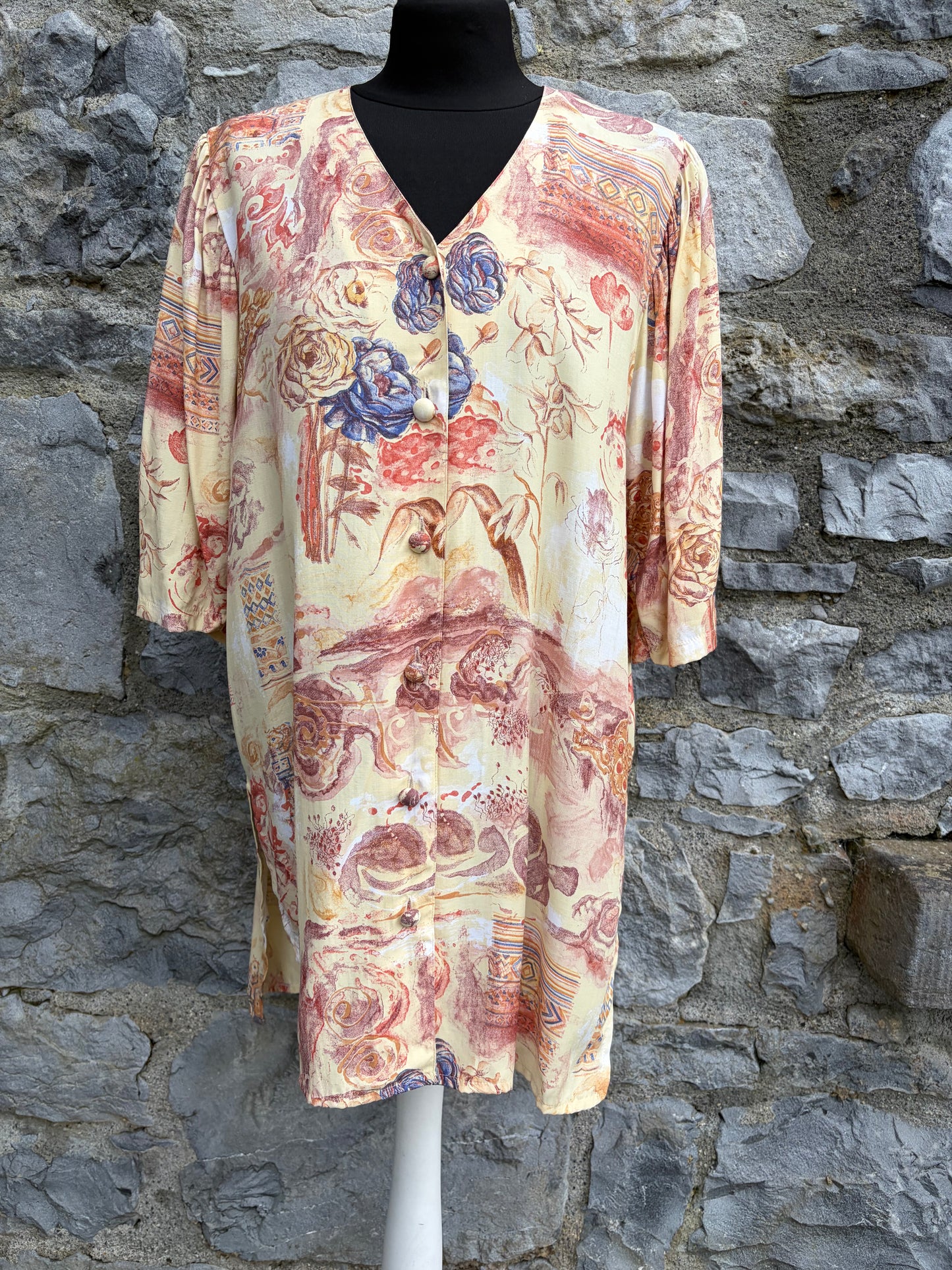 80s floral beige tunic uk 10-12