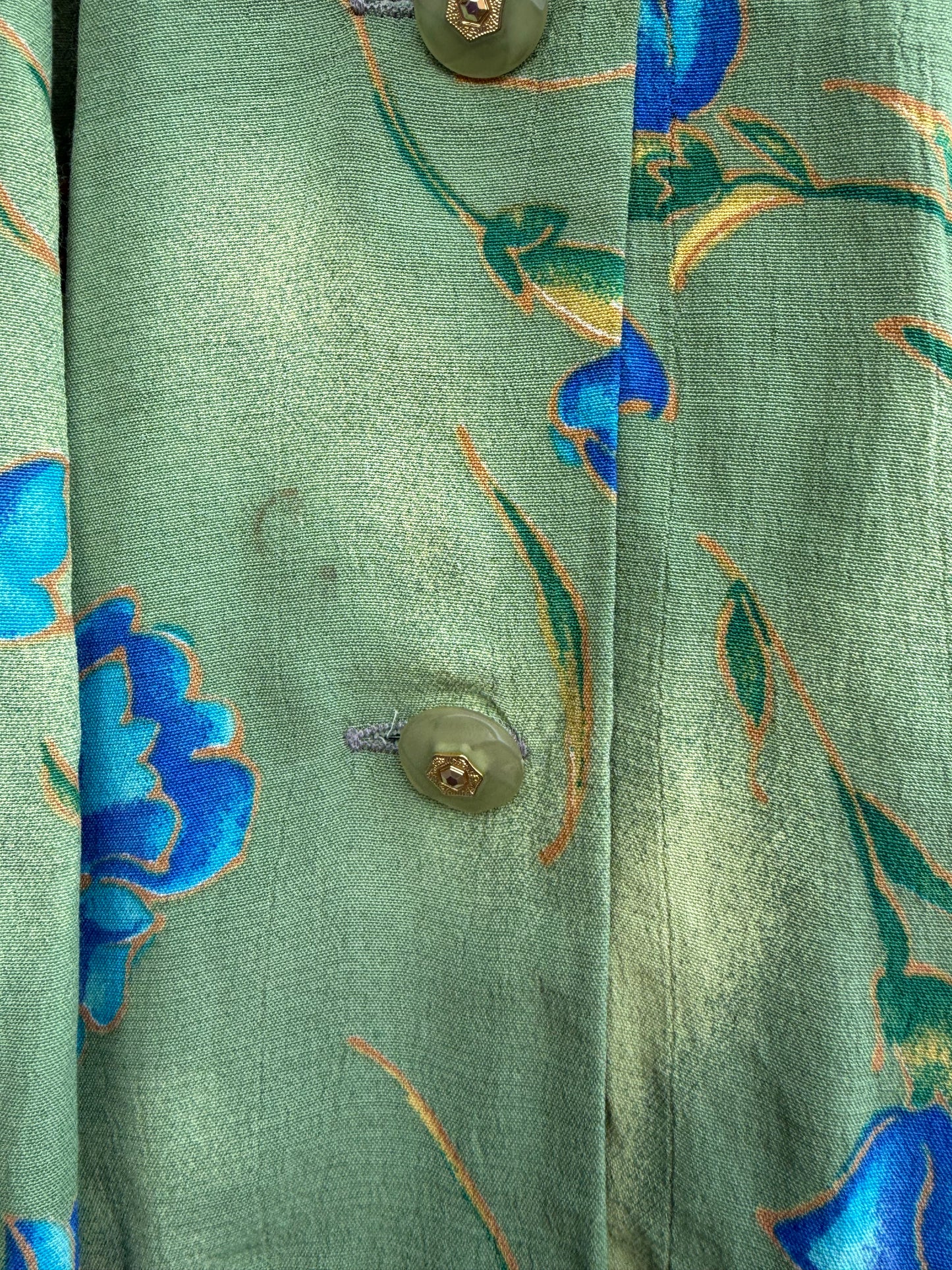 80s blue flowers green blouse&skirt uk 8-10
