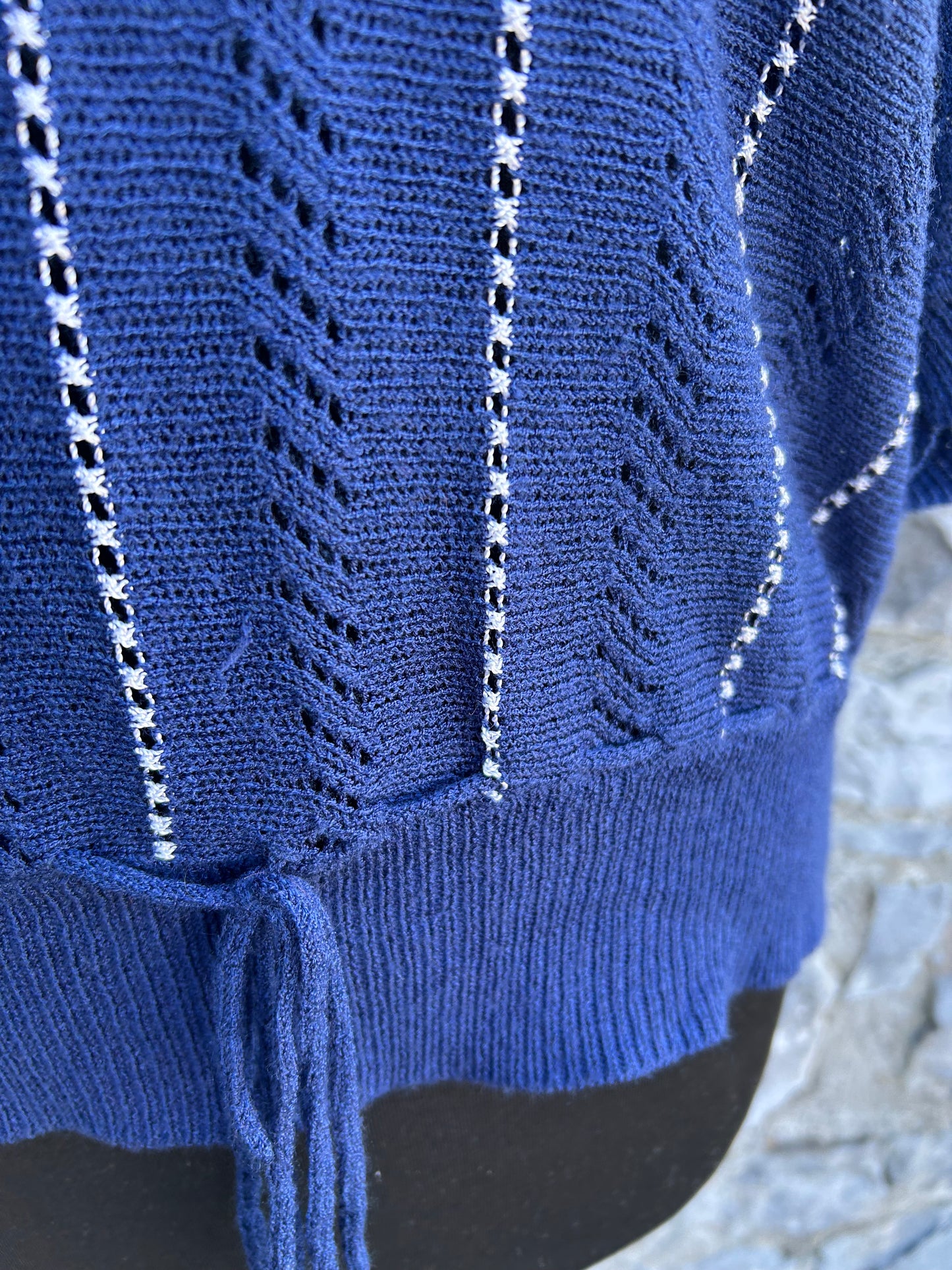 90s pointelle stripy navy top uk 12