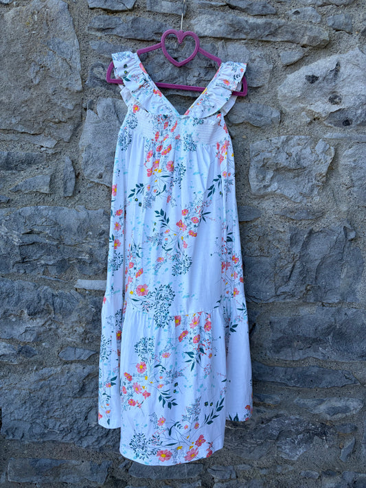 White floral tiered dress 9-10y (134-140cm)