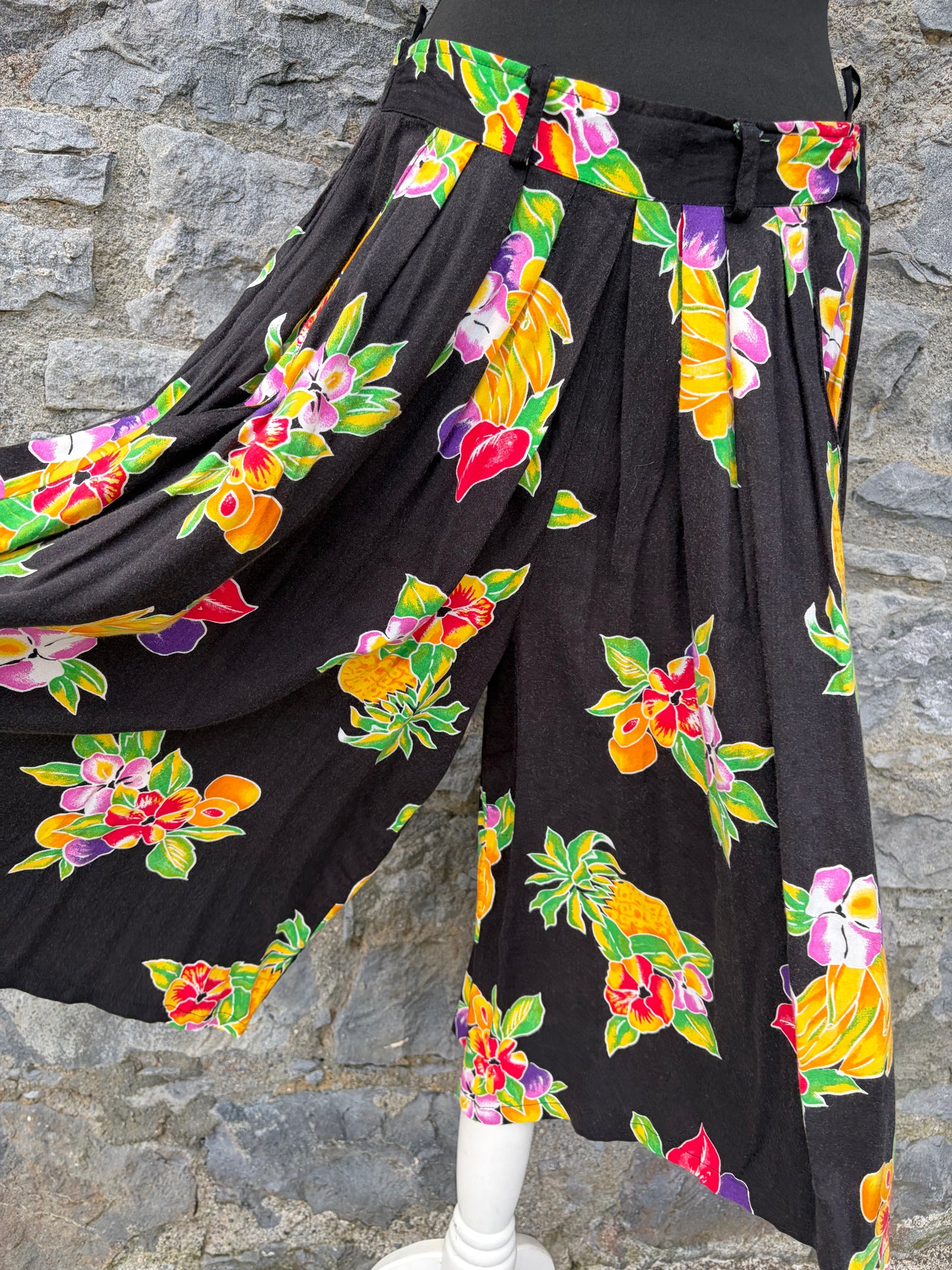 80s tropical black culottes uk 10-12
