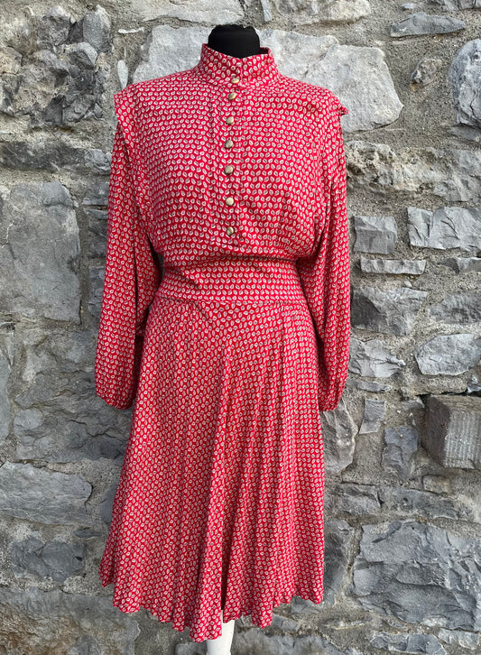 80s red leaves midi dress uk 8