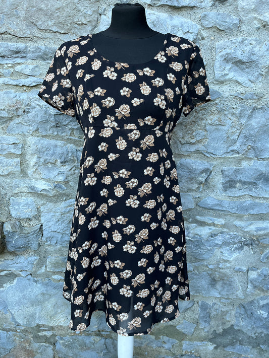 90s brown flowers black dress uk 6-8