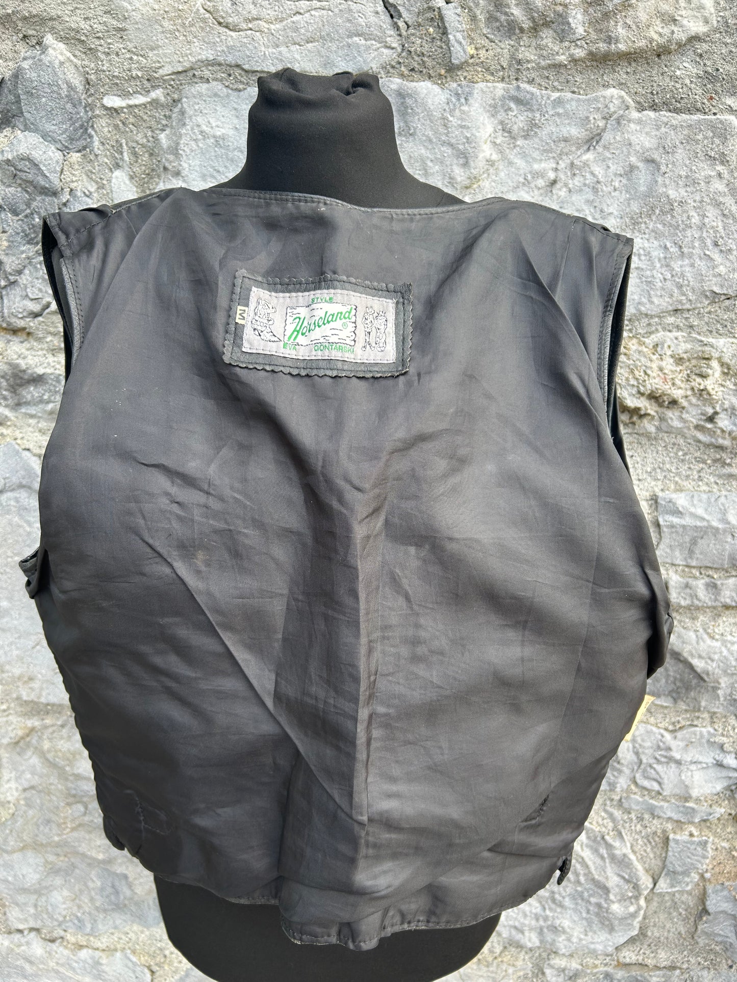 90s black leather gilet Medium