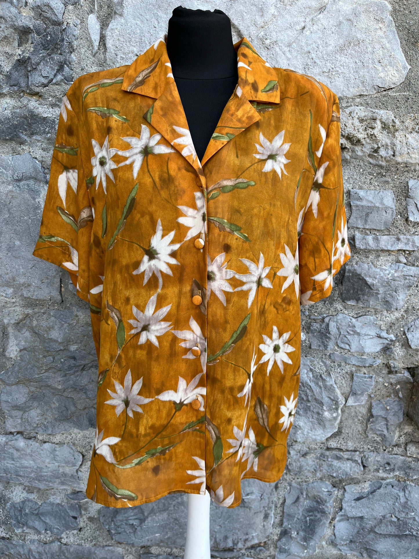 80s mustard floral shirt uk 12