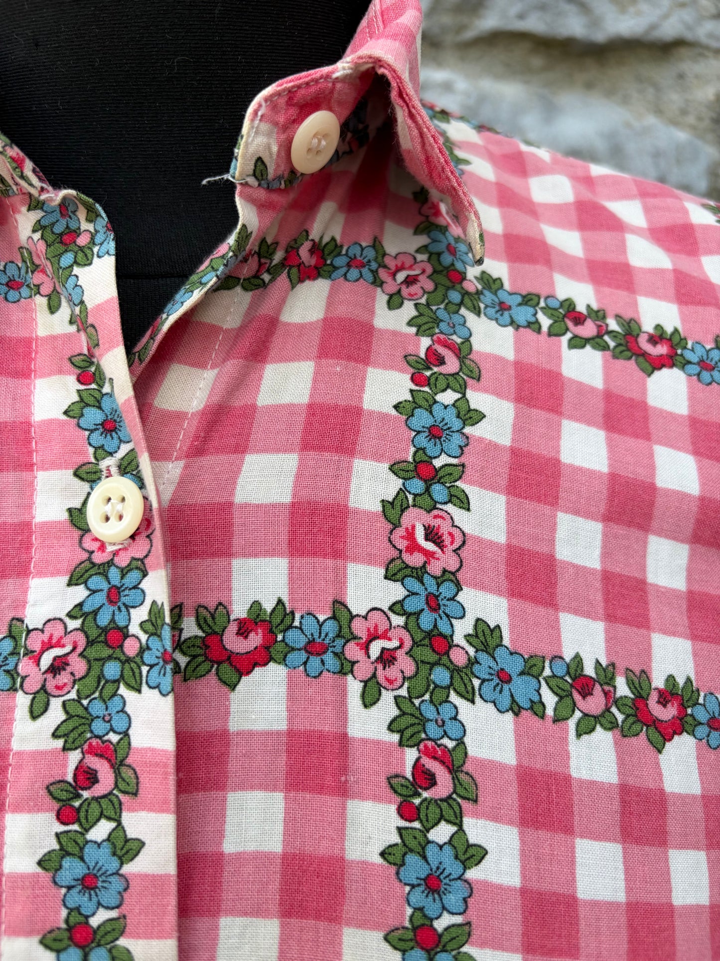 80s pink floral check shirt uk 6-8