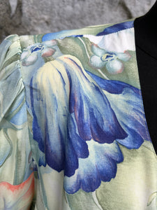 80s blue floral blouse uk 14