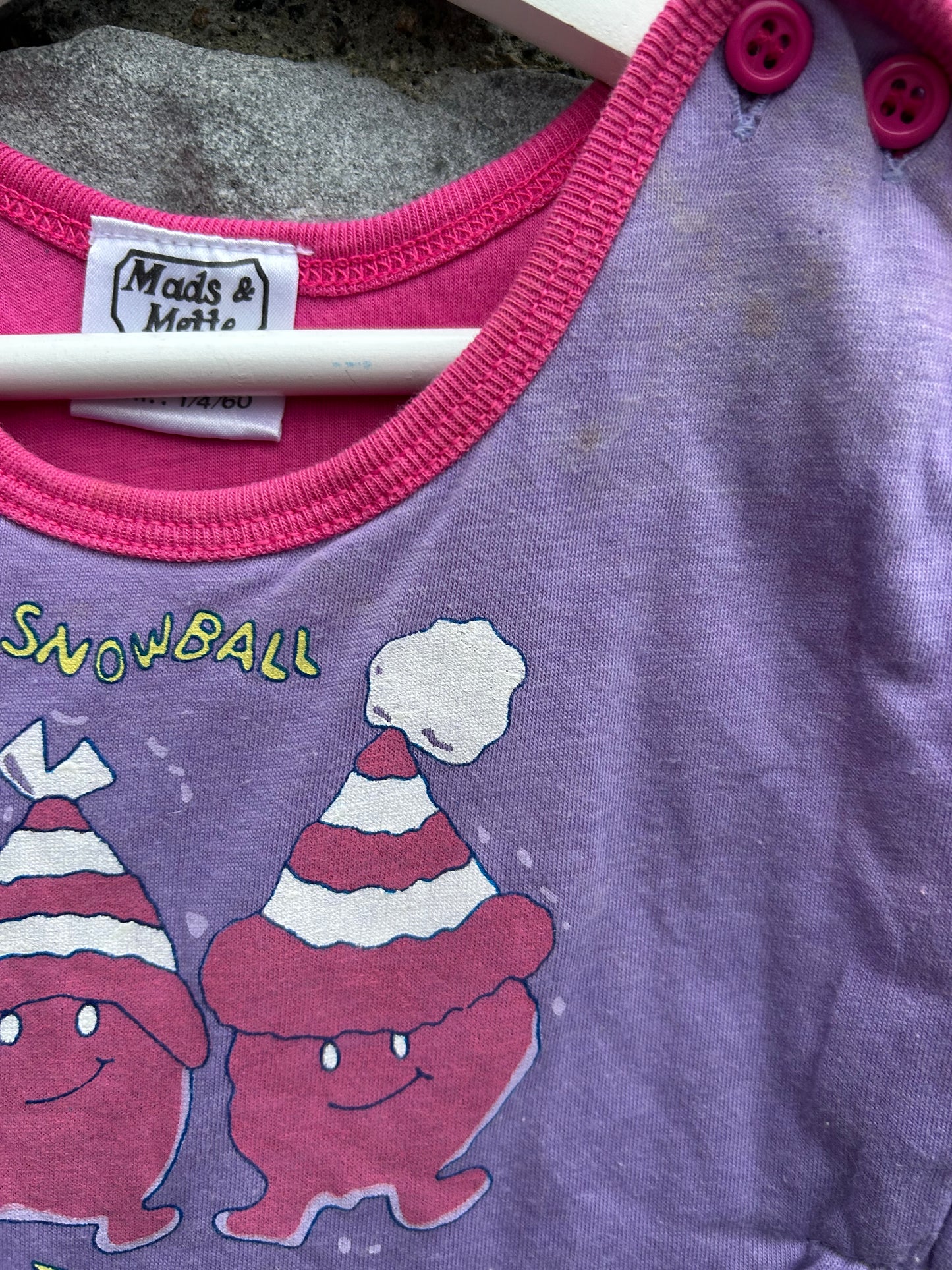 90s Snowball purple dungarees  0-3m (56-62cm)