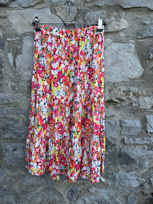 Pink&teal flowers midi skirt  11-12y (146-152cm)