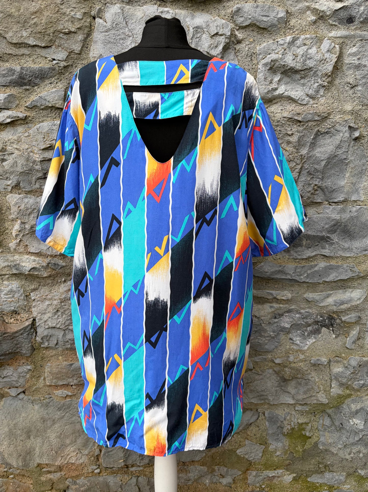 80s blue geometric long shirt uk 18
