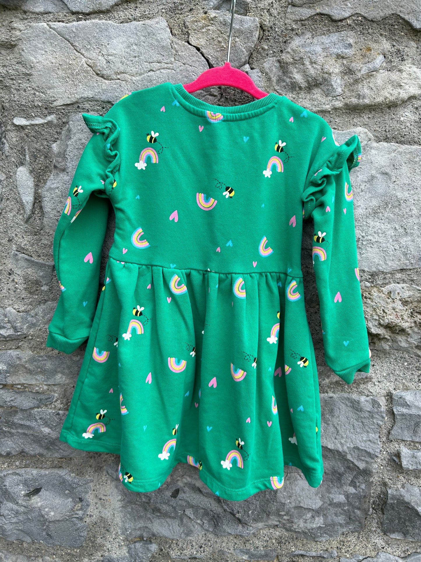 Bees&rainbows green dress   2-3y (92-98cm)