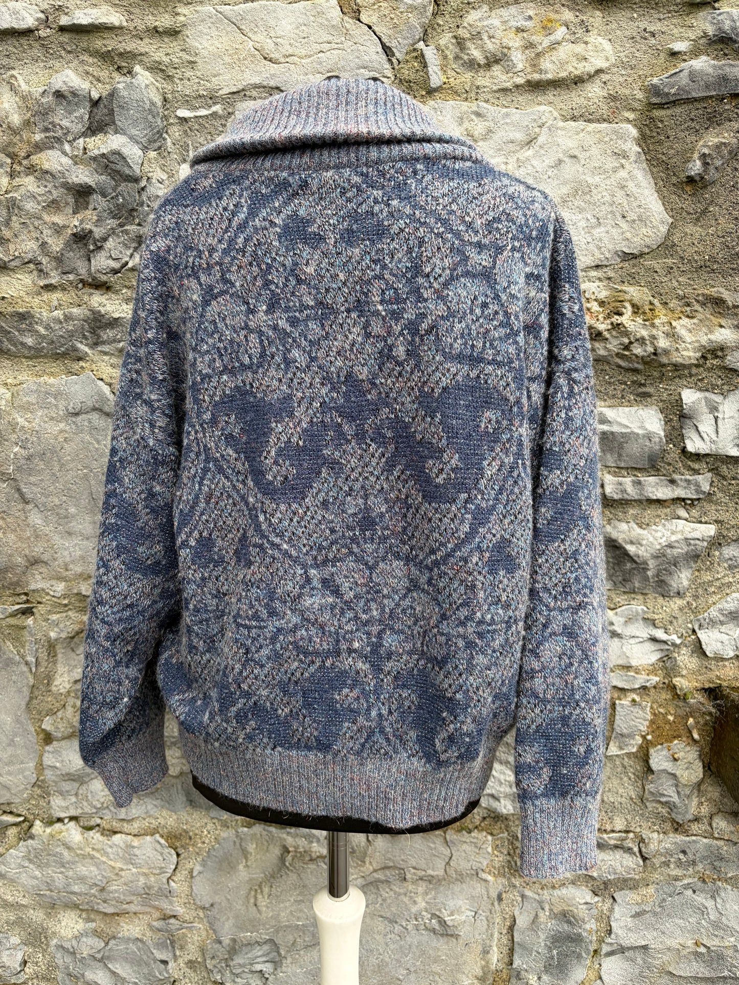 90s blue shawl collar jumper uk 14-16