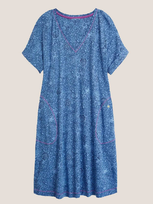 White Stuff Women's Tahila Jersey Dress in Blue Multi uk 16-18