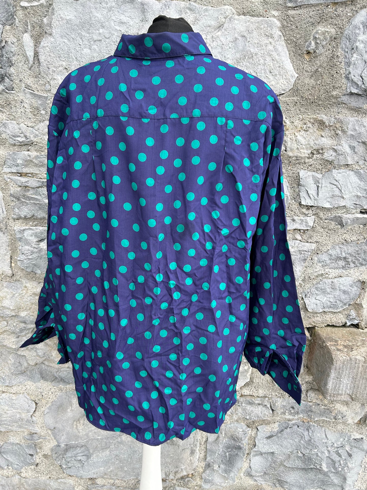 80s teal dots navy shirt uk 16-18