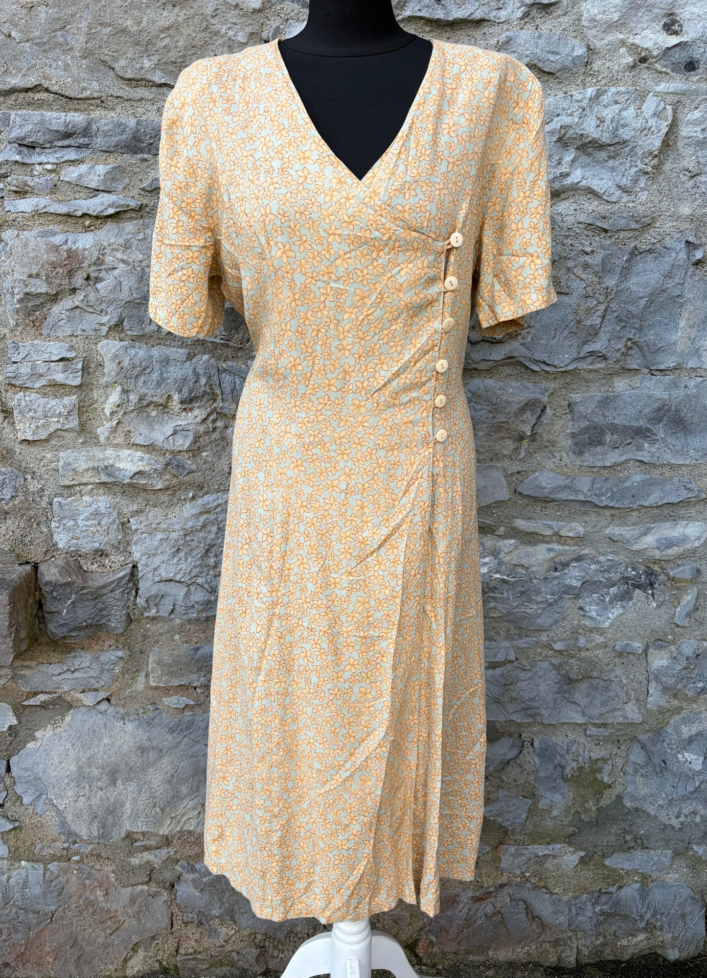 90s beige flowers wrap dress uk 14