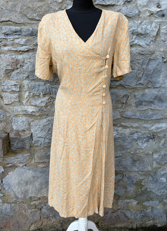 90s beige flowers wrap dress uk 14