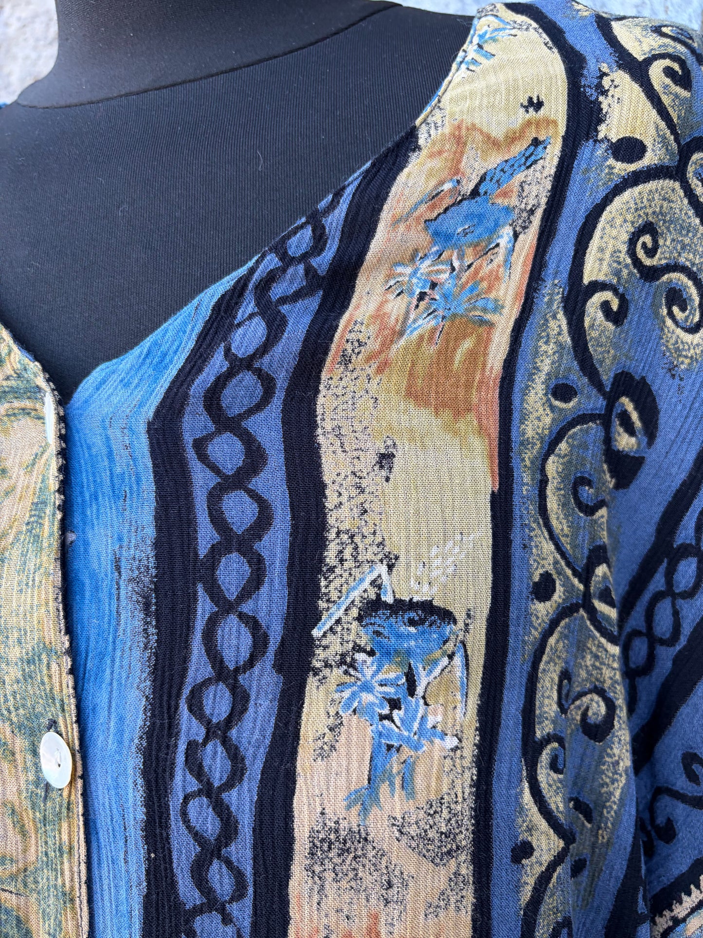 90s Blue&brown panel tunic uk 16-20