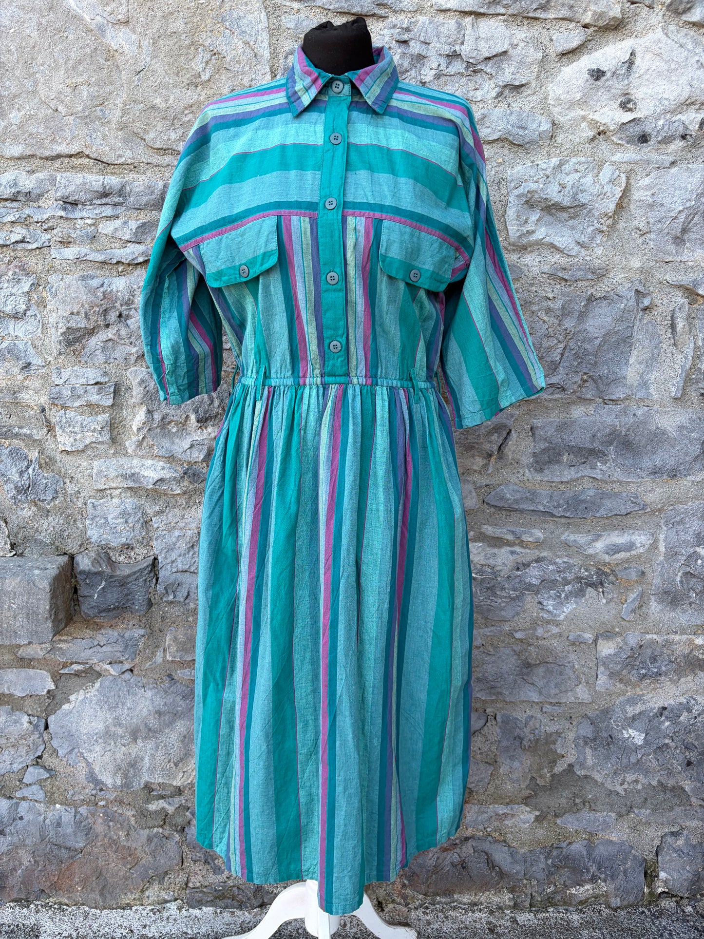 80s green stripy dress uk 6-8