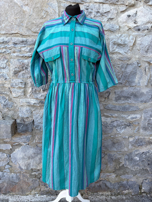 80s green stripy dress uk 6-8