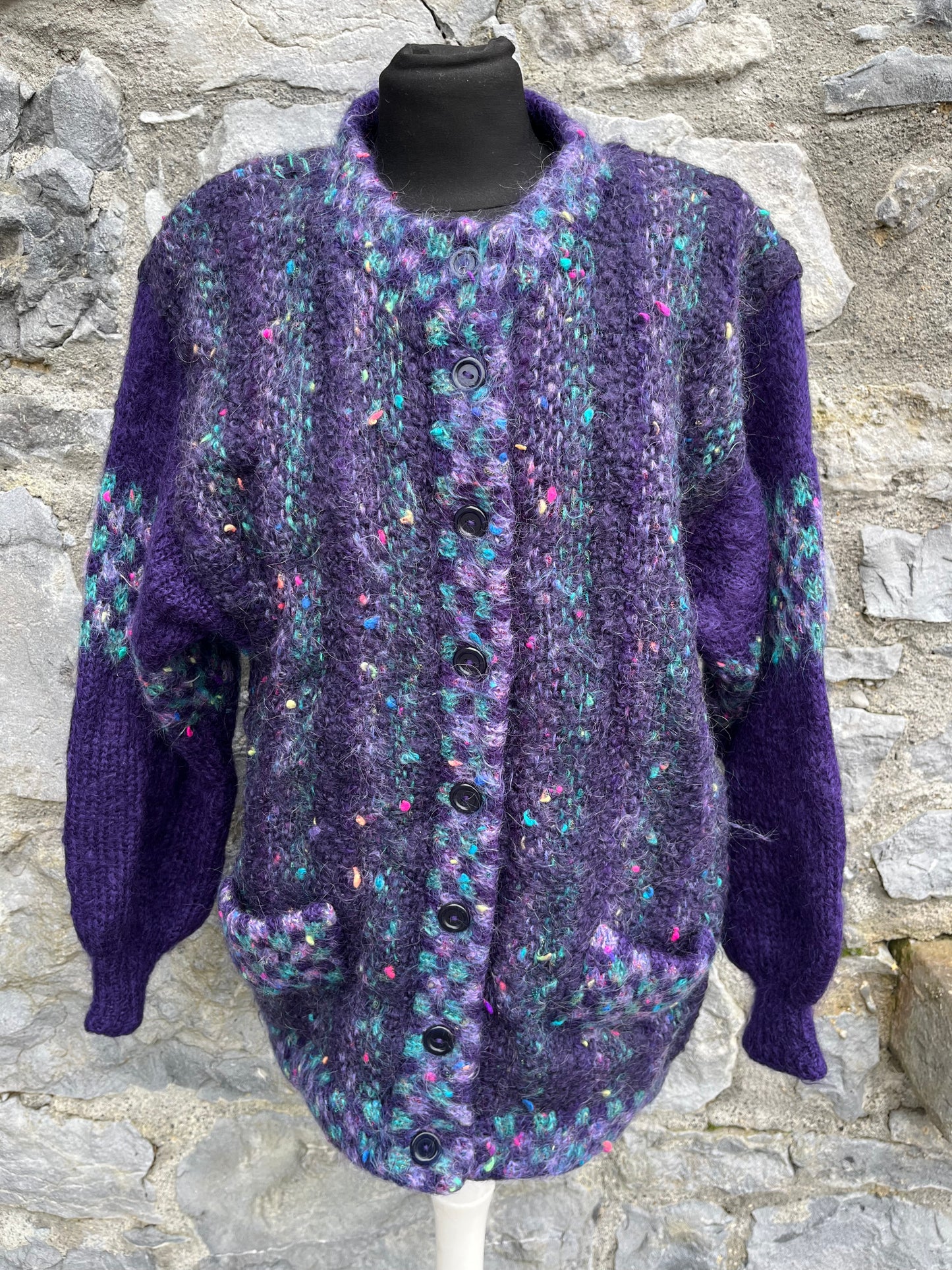 80s purple cardigan with a scarf uk 14-16