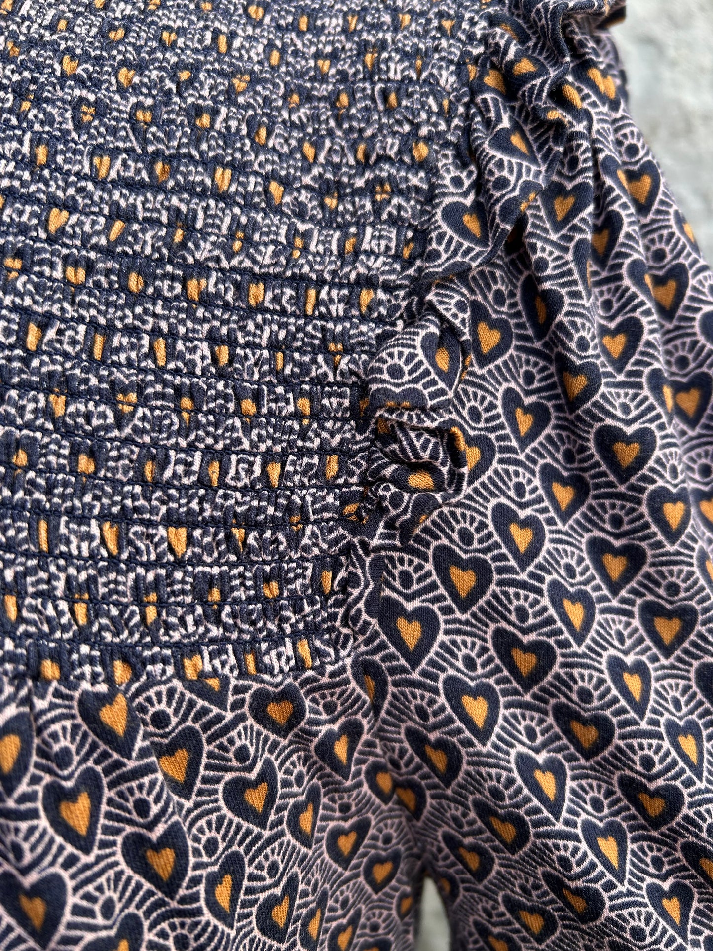 Smocked Yoke Printed Top French Navy, Dainty Heart uk 10