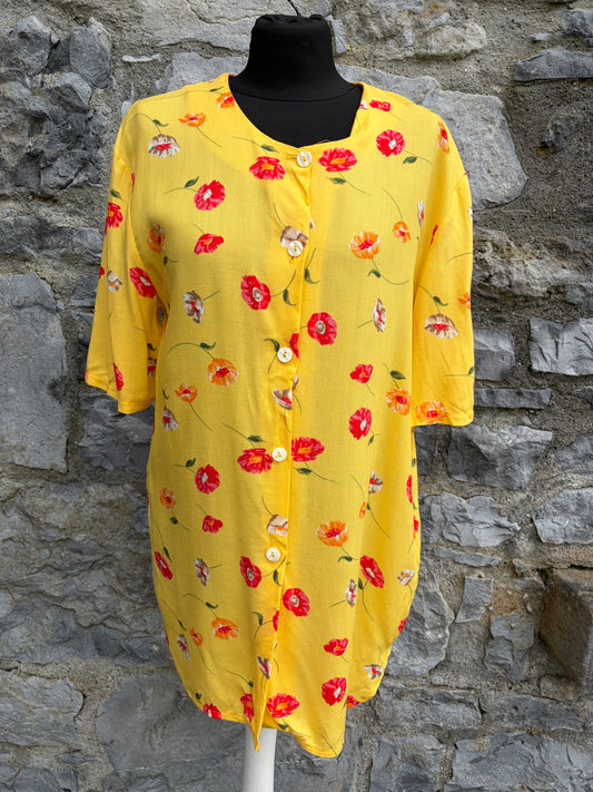 90s red flowers yellow shirt UK 10-12