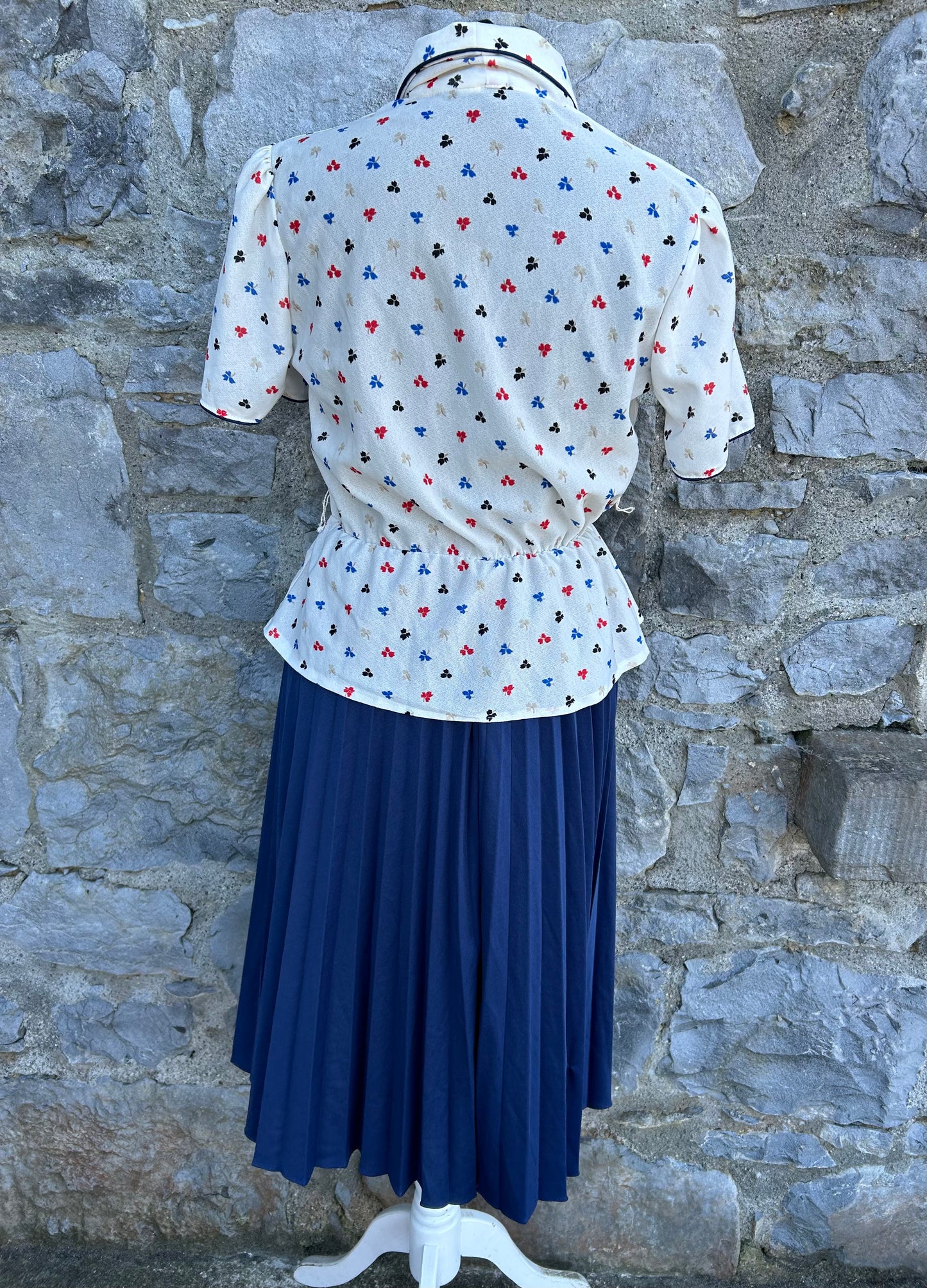 80s cream&navy dress uk 10