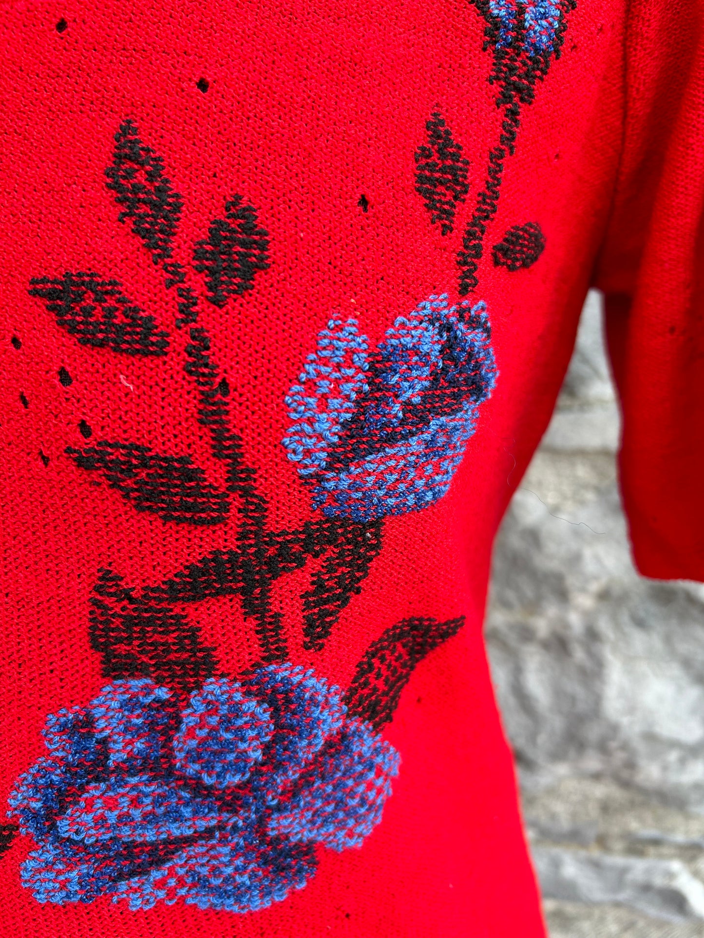 Red knitted floral dress uk 10-12