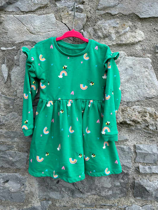 Bees&rainbows green dress   2-3y (92-98cm)