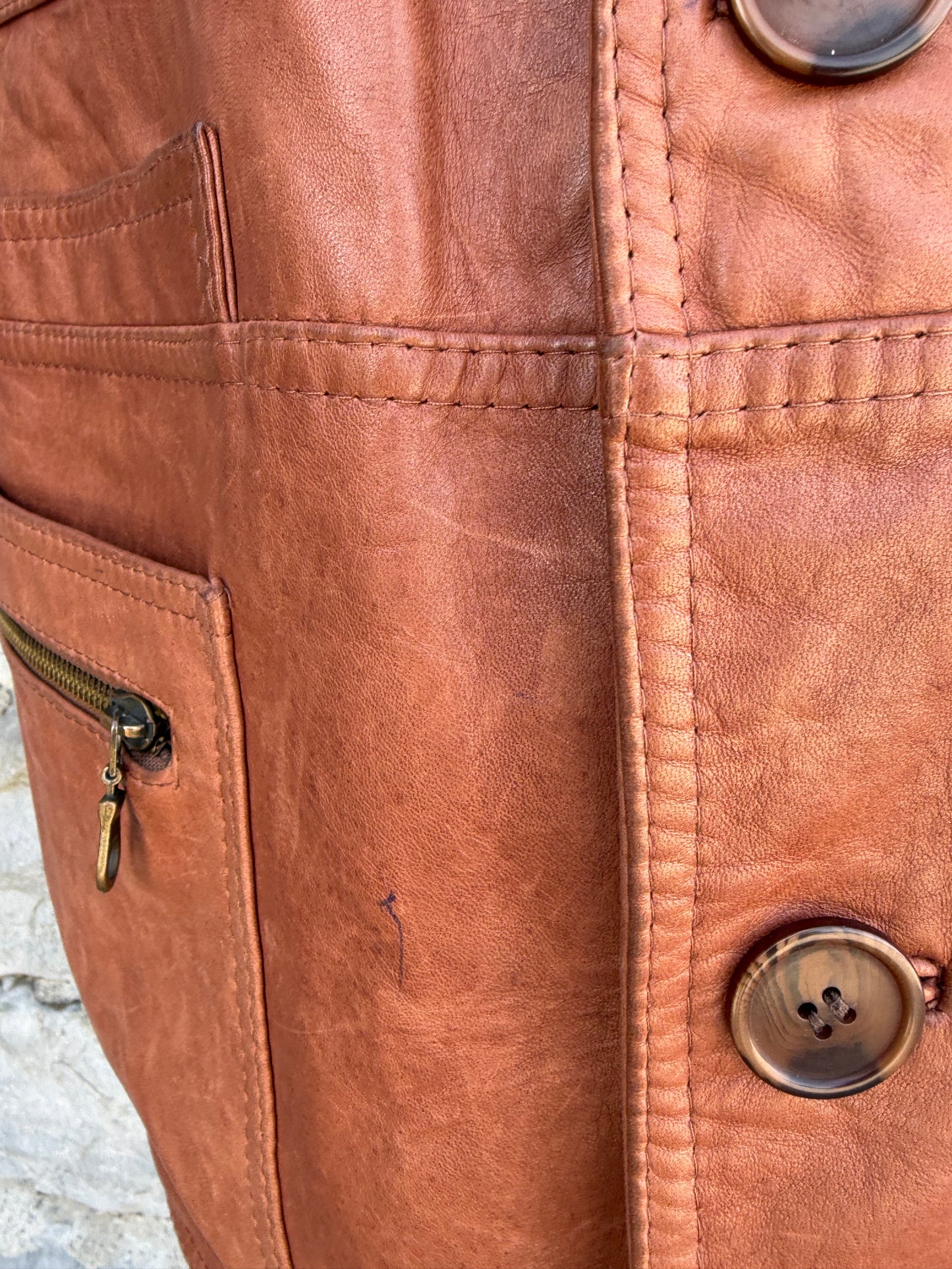 80s brown leather waistcoat Large