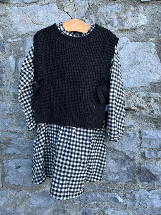 Black&white check dress with gilet  4-5y (104-110cm)