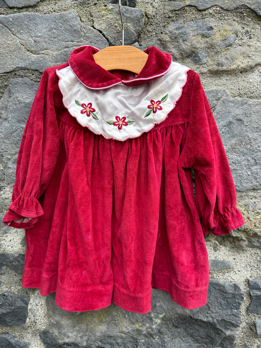 80s red velour dress   9-12m (74-80cm)