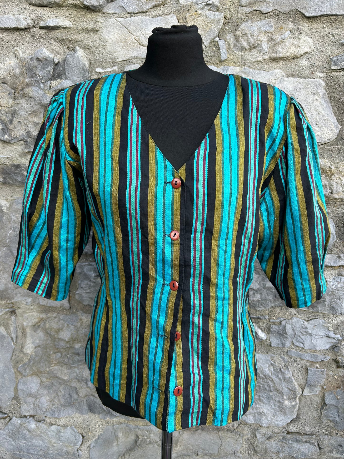 80s teal stripy blouse uk 12