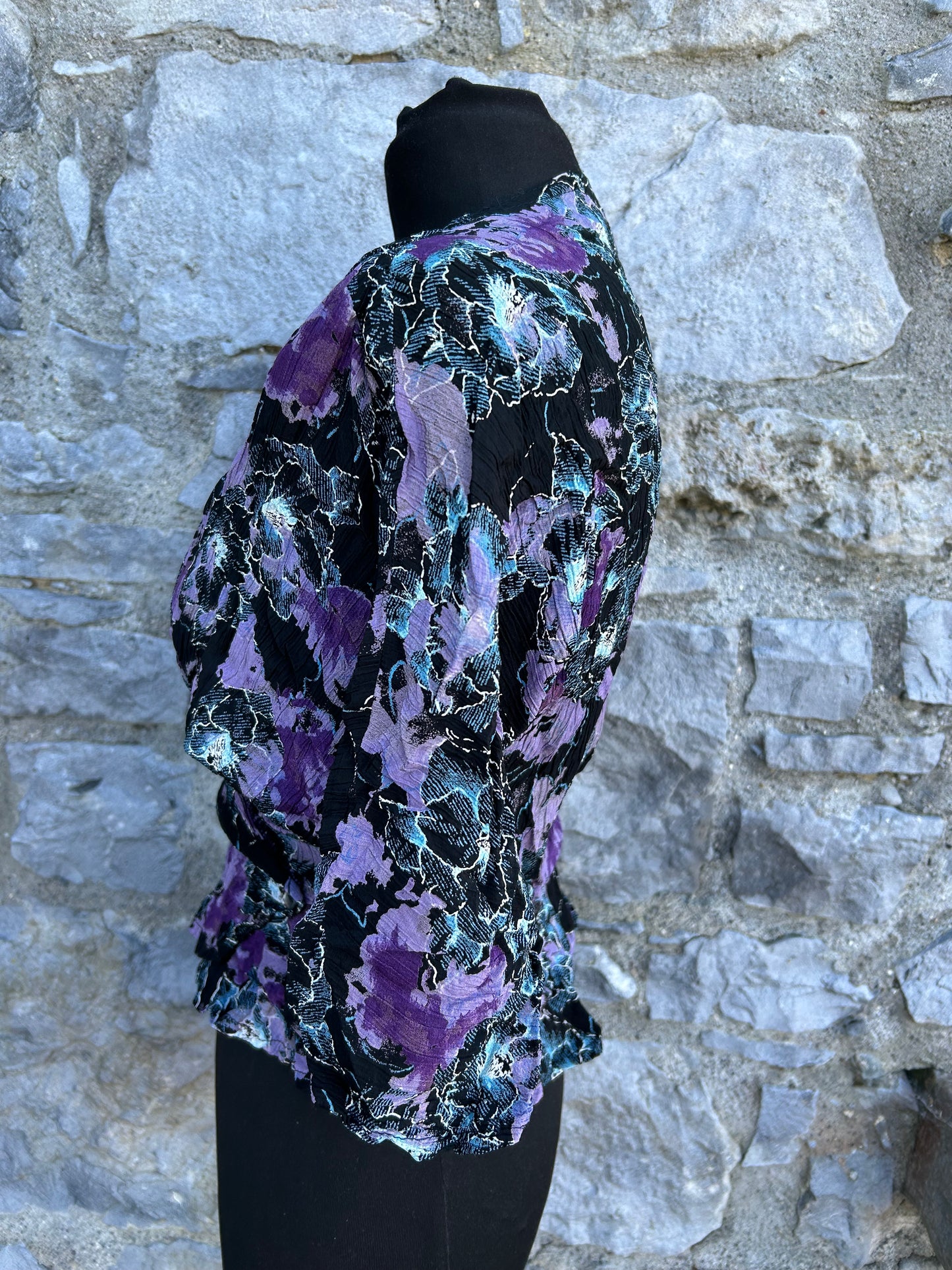 80s purple&black wrap top uk 12