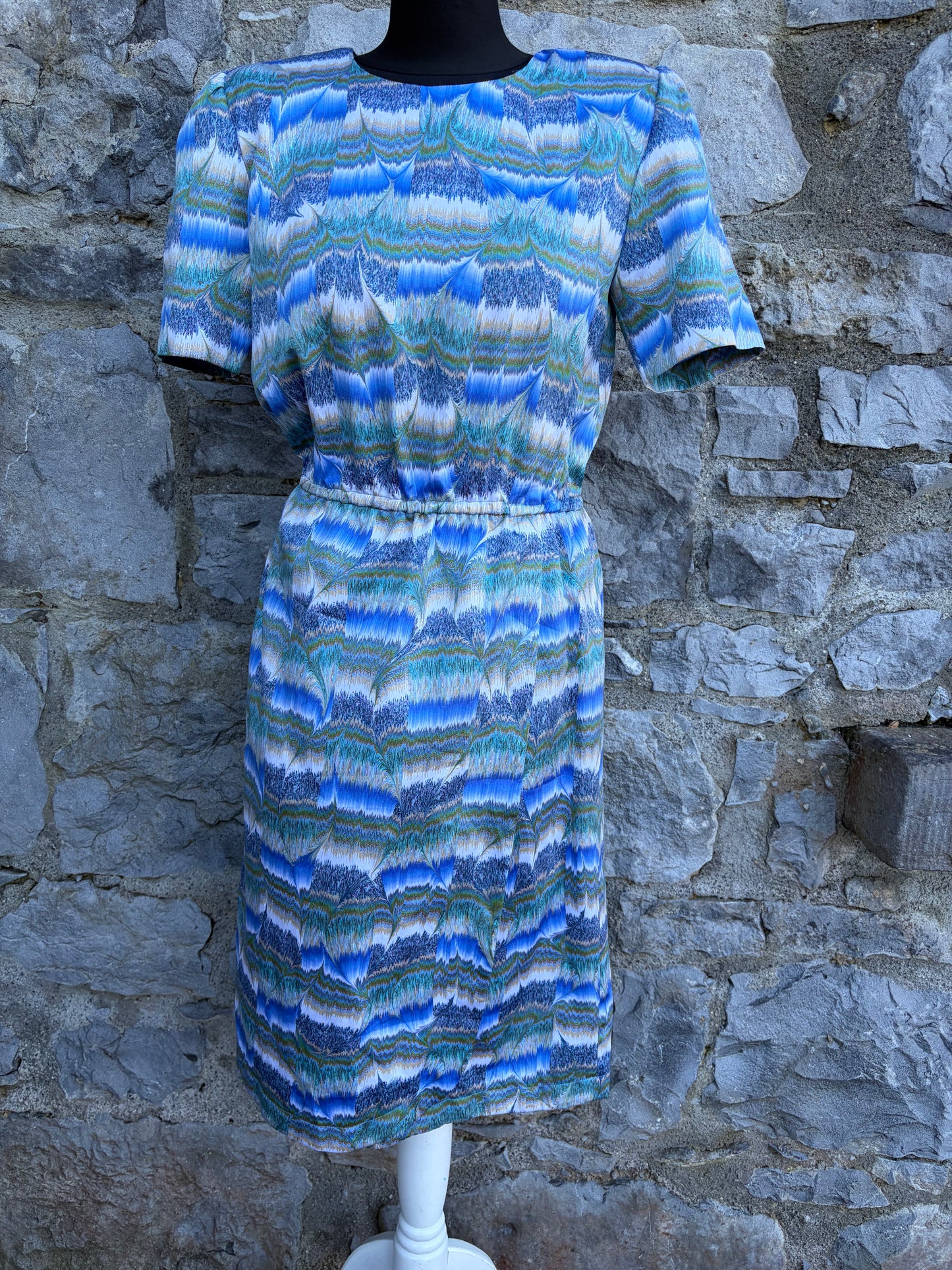80s Blue&green abstract dress uk 8-10