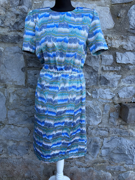 80s Blue&green abstract dress uk 8-10