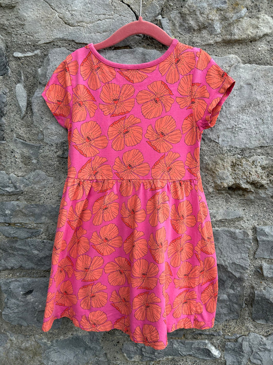 Orange flowers pink dress  5-6y (110-116cm)