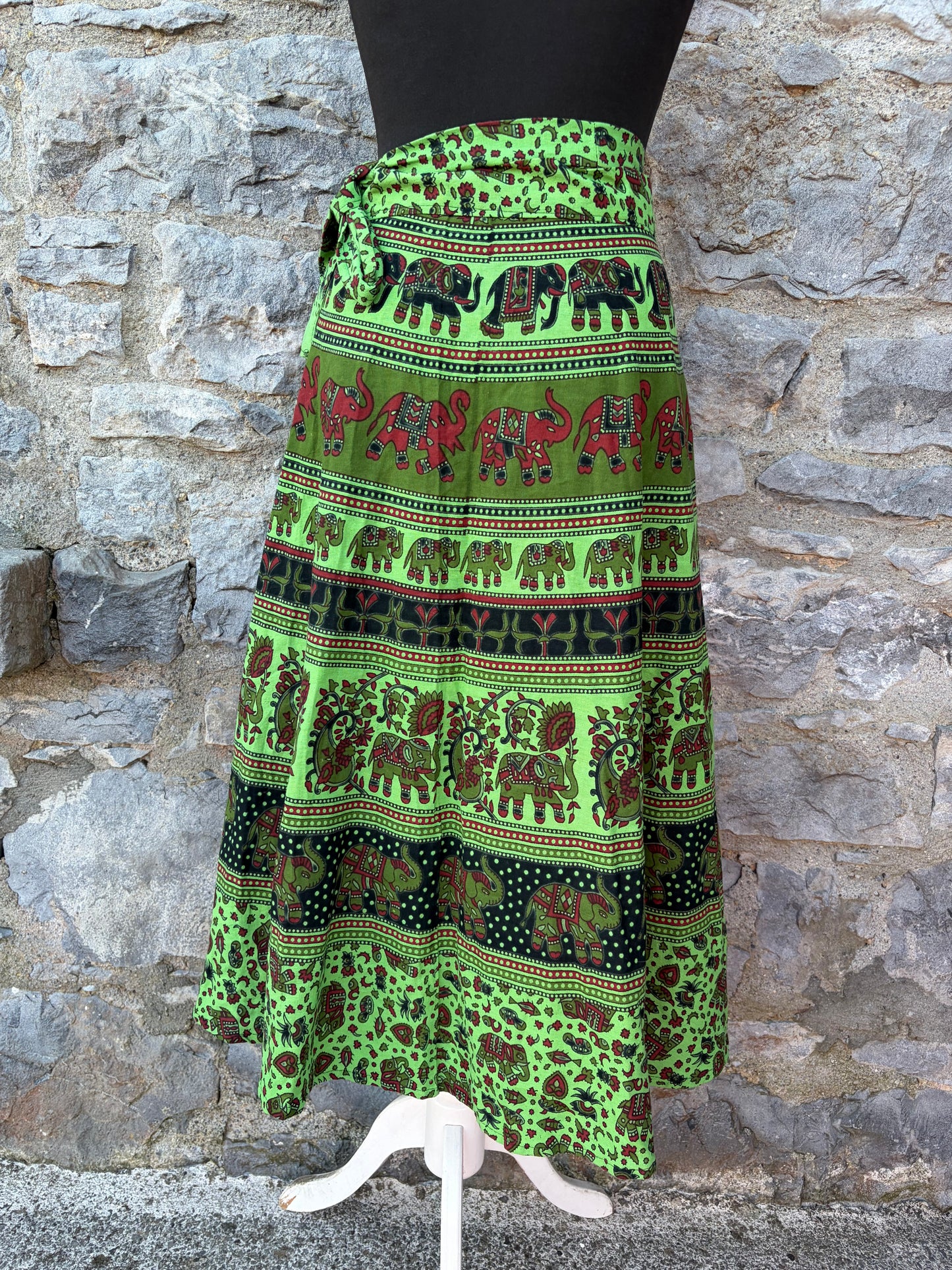 90s green elephants wrap skirt uk 8-12