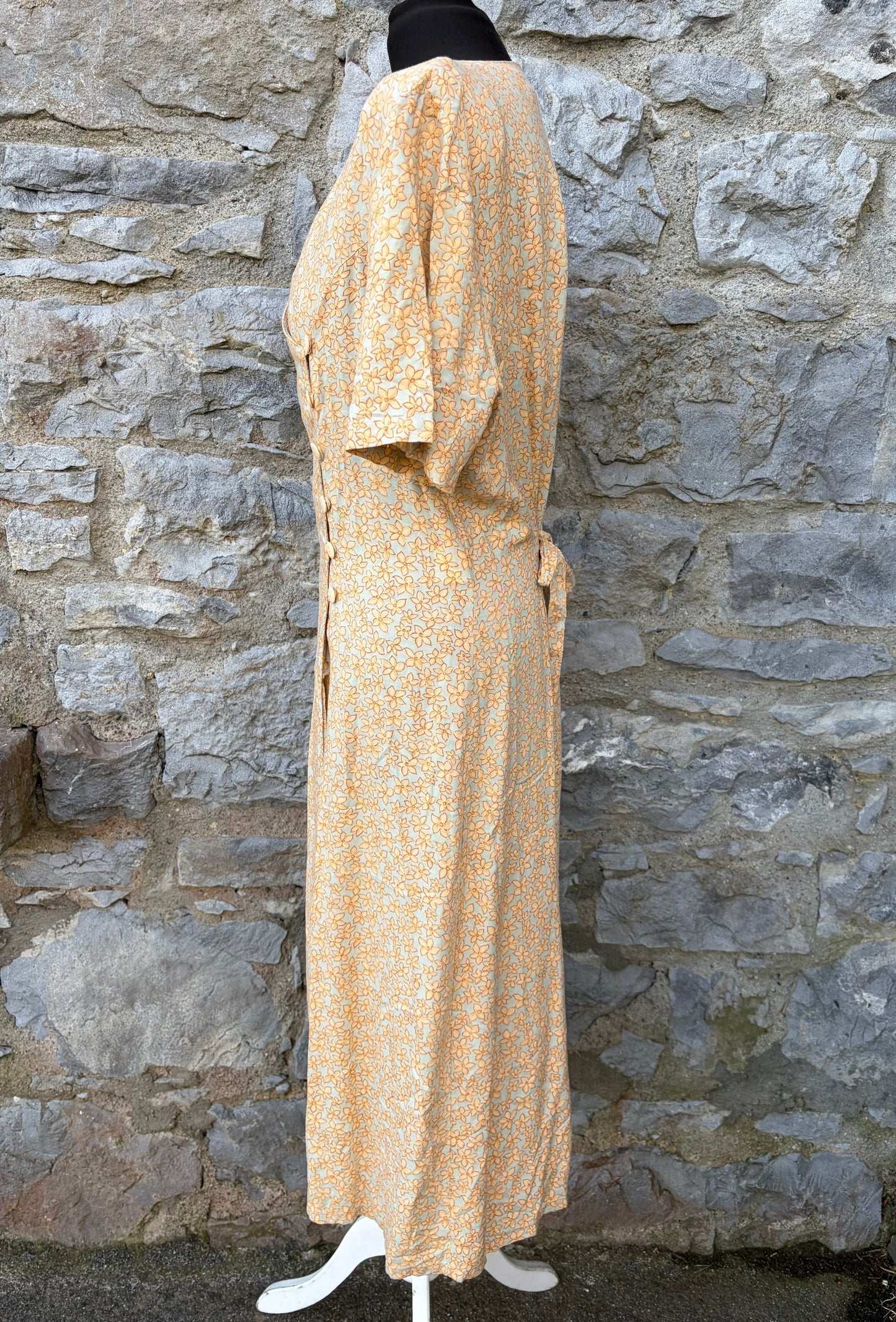 90s beige flowers wrap dress uk 14