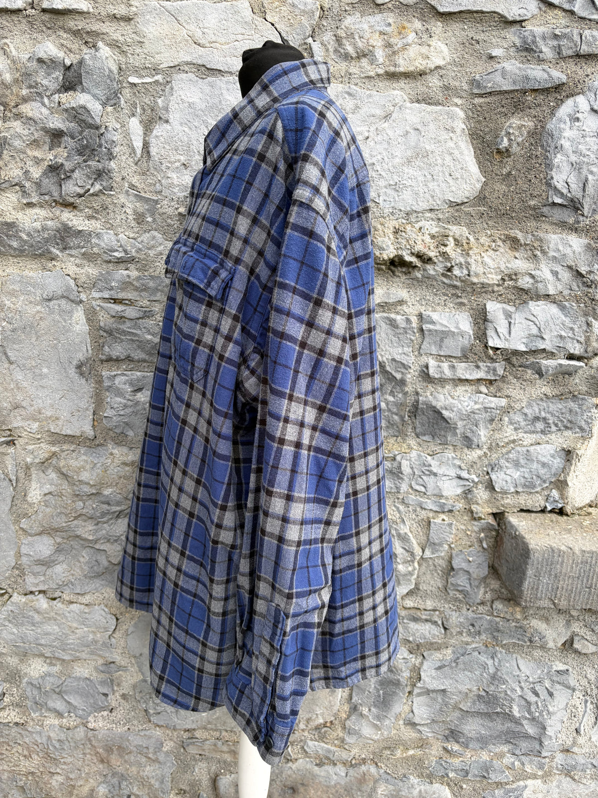 90s Navy&grey check flannel shirt XL-XXL