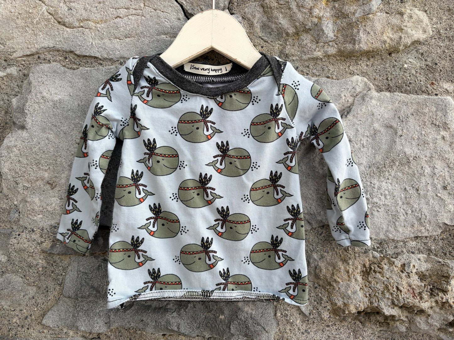 Whales grey top 0-3m (56-62cm)