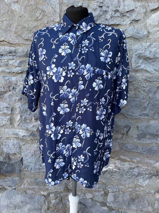 90s blue flowers navy shirt Small
